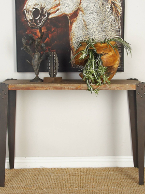 Industrial Iron And Wood Distressed Console Table Brown - Olivia & May