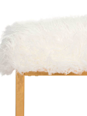 Ronnie Faux Sheepkin Square Ottoman White