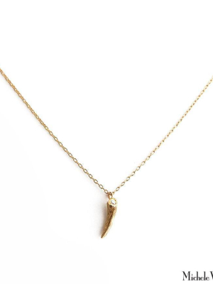 Gold Horn Necklace With Diamond Top