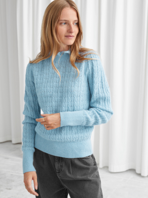 Cable Knit Ruffle Collar Sweater