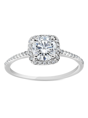 Pompeii3 G/si .85 Ct Cushion Halo Diamond Engagement Ring 14k White Gold Enhanced