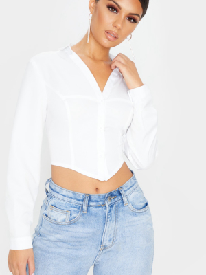 White Plunge Button Up Crop Shirt