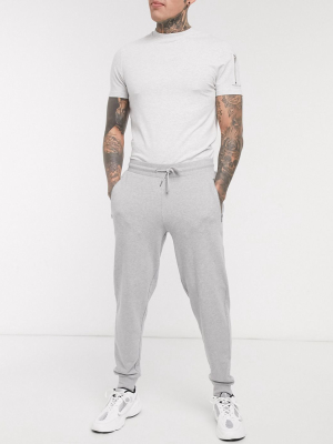 Asos Design Organic Tapered Sweatpants In Gray Marl With Silver Zip Pockets