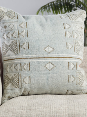 Elina Tribal Pillow In Light Blue & Brown