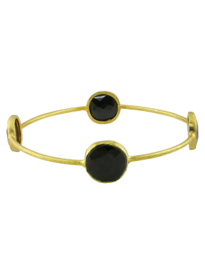 13mm Onyx Bangle In 22k Gold Plated Brass - Black