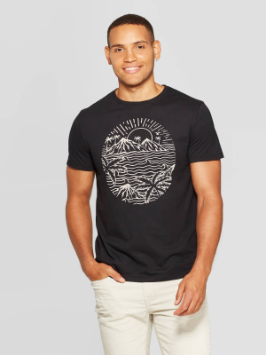 Men's Printed Standard Fit Island Waves Short Sleeve Crew Neck Graphic T-shirt - Goodfellow & Co™ Black