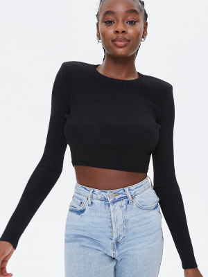 Shoulder-pad Cropped Sweater