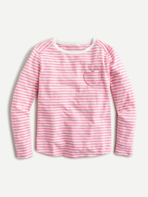 Girls' Long-sleeve Heart-pocket T-shirt In Stripe