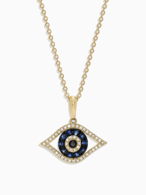 Effy Novelty 14k Yellow Gold Sapphire & Diamond Evil Eye Pendant, 0.42 Tcw