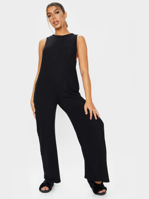 Black Brushed Rib Oversized Low Armhole Jumpsuit