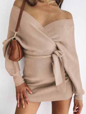 Molly Wrap Knit Dress Latte