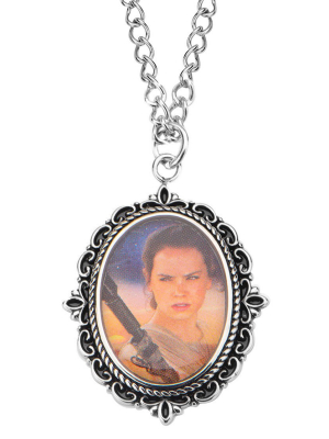 Women's Star Wars Episode 7 Rey Graphic Stainless Steel Cameo Pendant With Chain (18" + 3")