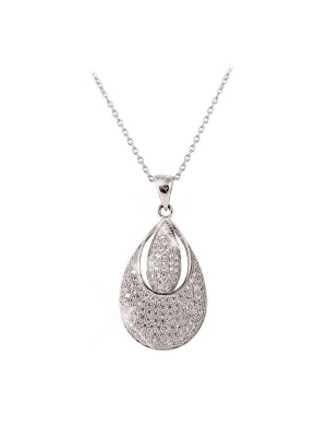 Silver Pendant With Wide Pave Stone Setting