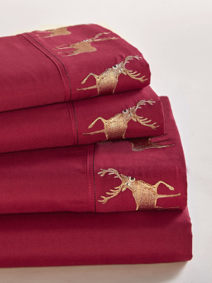 Lakeside Lodge Collage Decorative Embroidered Deer Queen Bedding Sheet Set