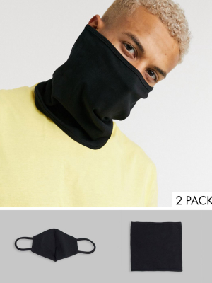 Asos Design 2 Pack Organic Cotton Snood And Face Covering In Black Jersey