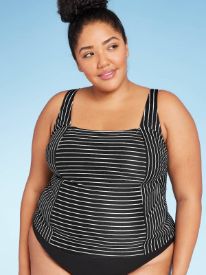 Women's Plus Size Square Neck Tankini Top - All In Motion™ Black/white Stripe