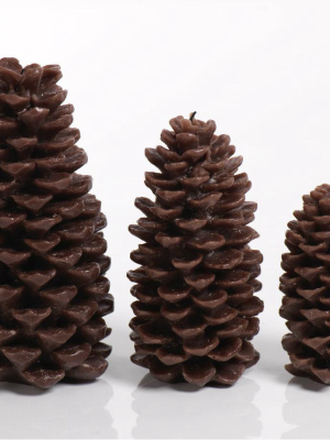 Pine Cone Candle - Brown - Set Of Four