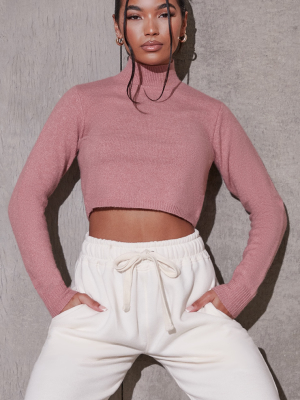 Pink Recycled Funnel Neck Crop Sweater