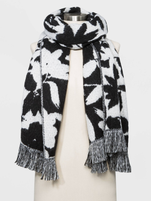 Women's Floral Blanket Scarf - A New Day™ Black / White