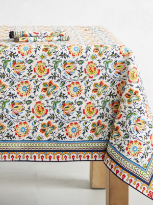 Mediterranean Tablecloth, Floral Teal