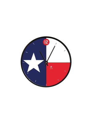 12.75" X 1.5" Texas Flag Quartz Movement Decorative Wall Clock Black Frame - By Chicago Lighthouse