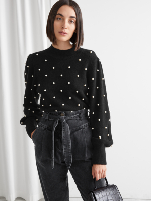 Pearl Dot Puff Sleeve Sweater