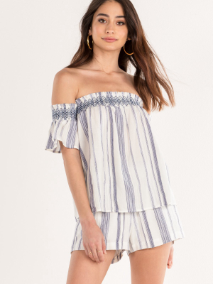 Along These Lines Stripe Off The Shoulder Top