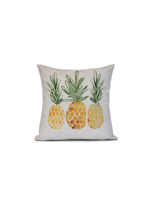 Gold/white Pineapples Print Pillow Throw Pillow (16"x16") - E By Design