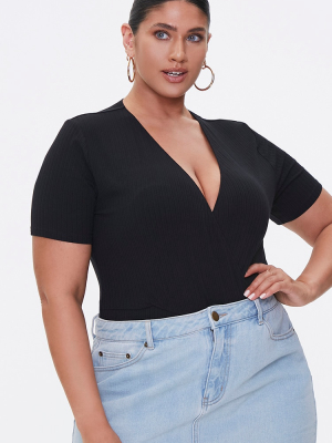 Plus Size Ribbed Surplice Bodysuit