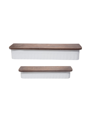 Set Of 2 Distressed White Metal And Wood Hanging Wall Shelves - Foreside Home & Garden