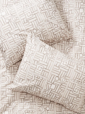 Ecru Maze Kuba Cloth - Pillowcases + Shams