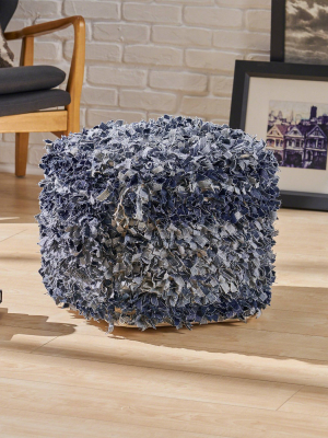 Asser Boho Denim Pouf Ash - Christopher Knight Home