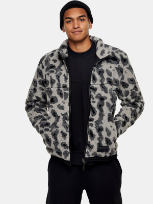 Gray Animal Print Borg Jacket