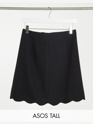 Asos Design Tall Tailored A-line Mini Skirt With Scallop Hem