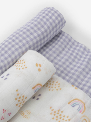 Deluxe Muslin Swaddle Blanket Set - Rainbow Gingham