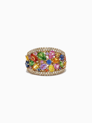 Effy Watercolors 14k Yellow Gold Multi Sapphire & Diamond Ring, 3.96 Tcw