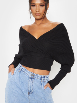 Black Wrap Off The Shoulder Sweater