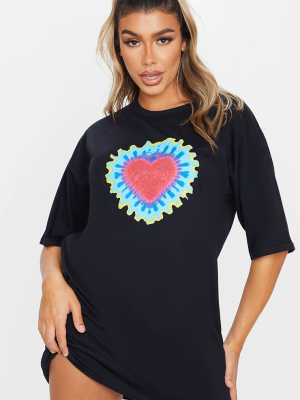 Black Heart Tie Dye Oversized Boyfriend T Shirt