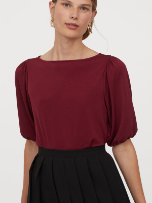 Puff-sleeved Boat-neck Top