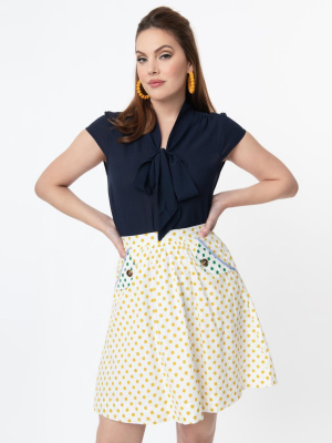 Retro Ivory Swiss Dot & Mustard Polka Dot Flare Skirt