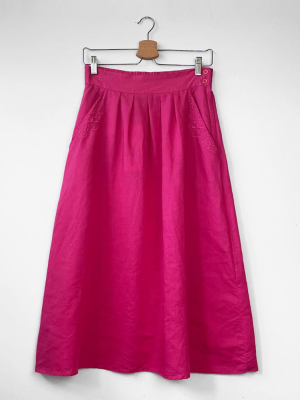 Igwt Vintage - Ramie Embroidered Midi Skirt / Fuscia