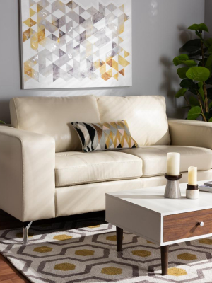 Edison White Faux Leather Upholstered Loveseat