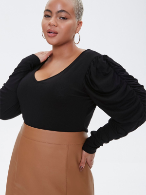 Plus Size Pickup-sleeve Top