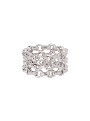 Chain Three Row Ring - White Gold