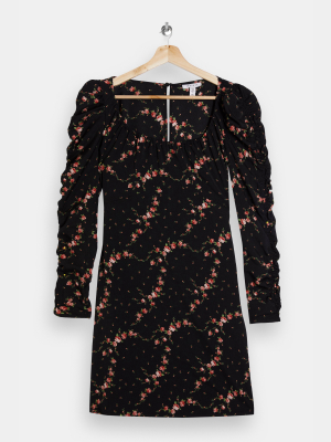 Tall Black Rose Print Elasticated Neck Dress