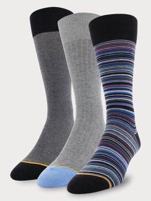 Signature Gold By Goldtoe Men's Frankie Striped Socks 3pk - Black 6-12.5