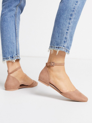 Asos Design Lint Ballet Flats In Taupe