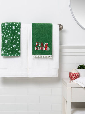 2pk Feliz Navidad Hand Towel Set Green - Wondershop™