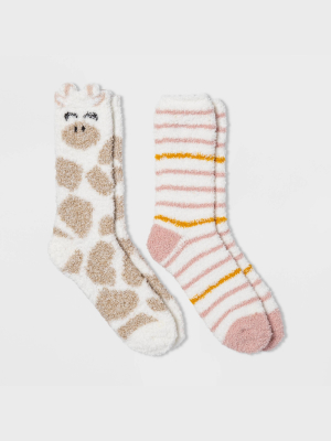 Women's Giraffe 2pk Cozy Crew Socks - Cream 4-10