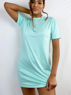 Mint Marl Basic Fitted T Shirt Dress